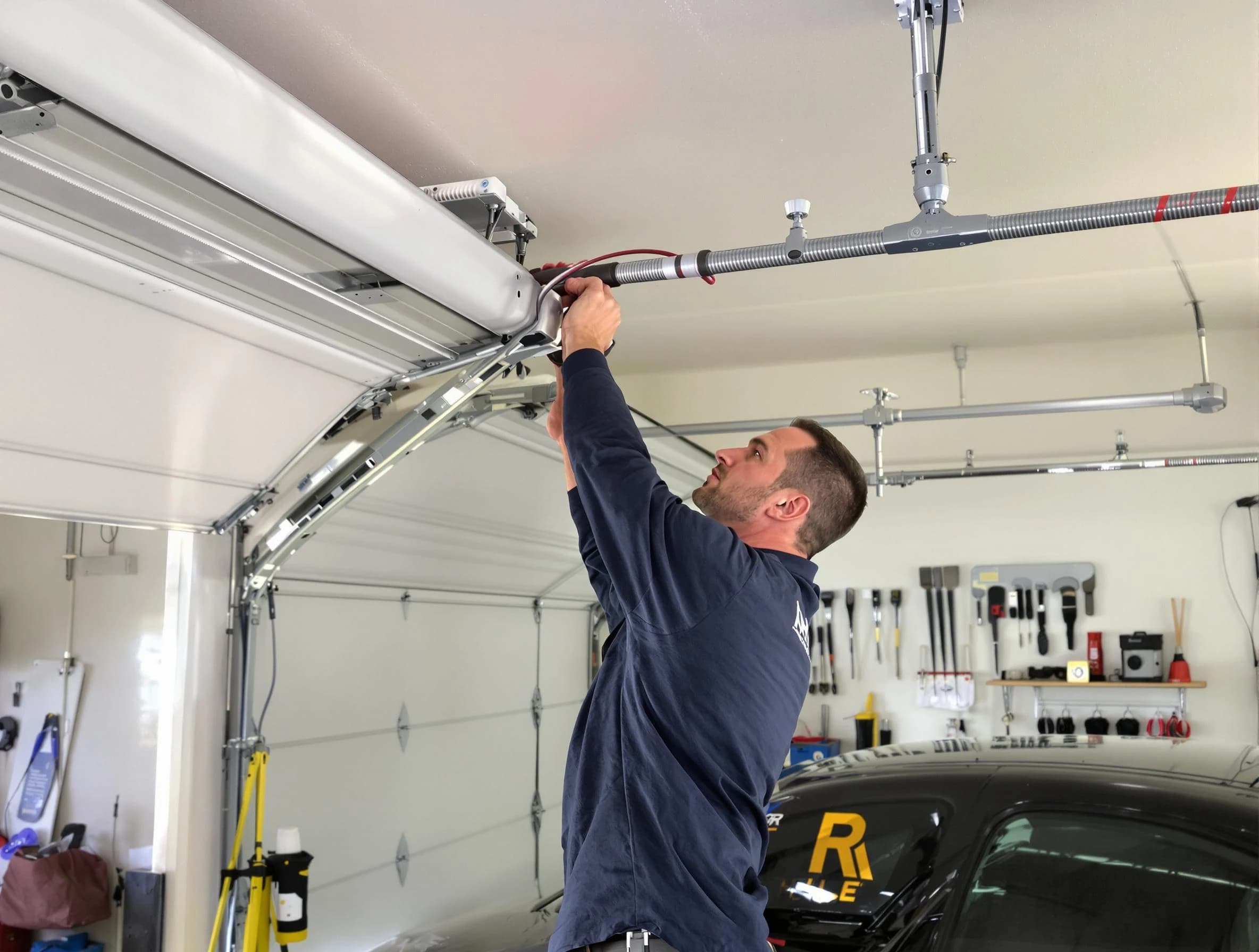 Noble Garage Door Repair technician performing garage door cable repair in Noble