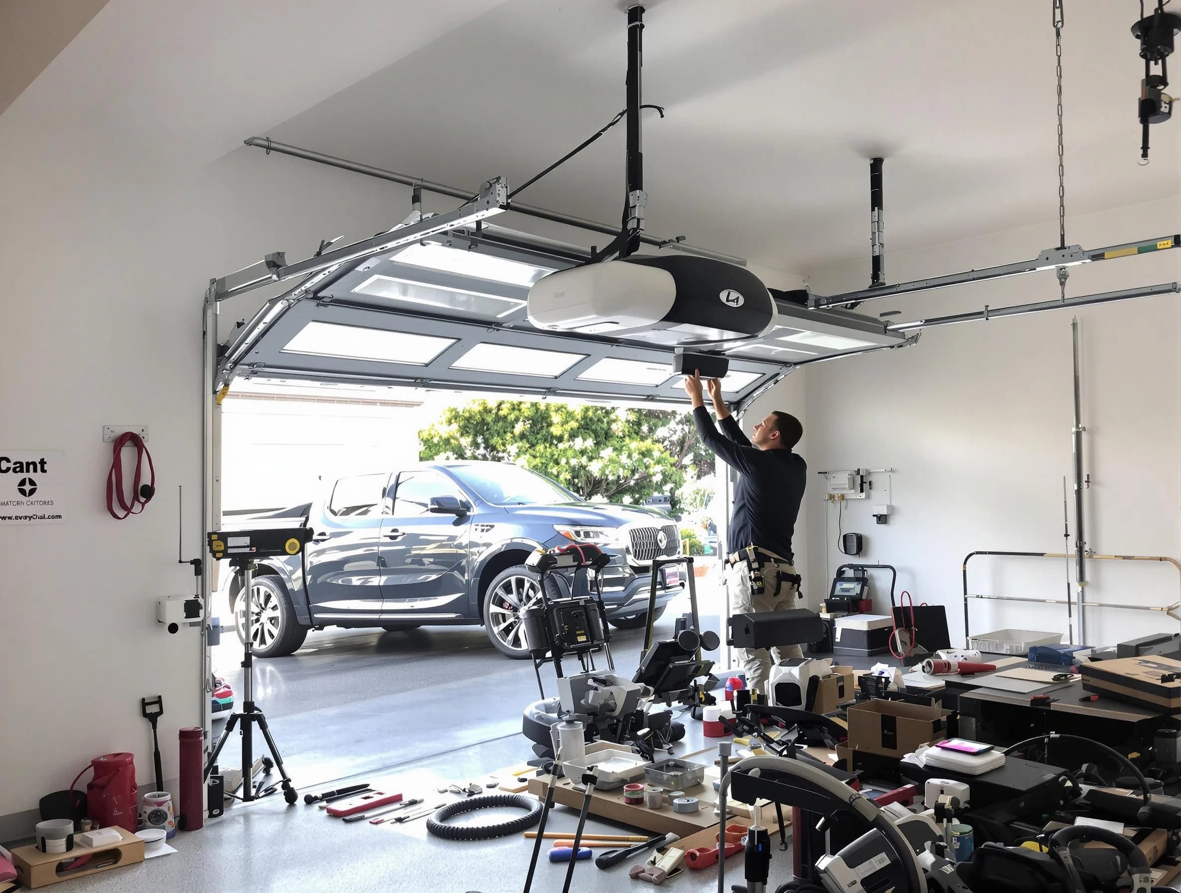 Noble Garage Door Repair specialist installing smart garage door opener system in Noble home