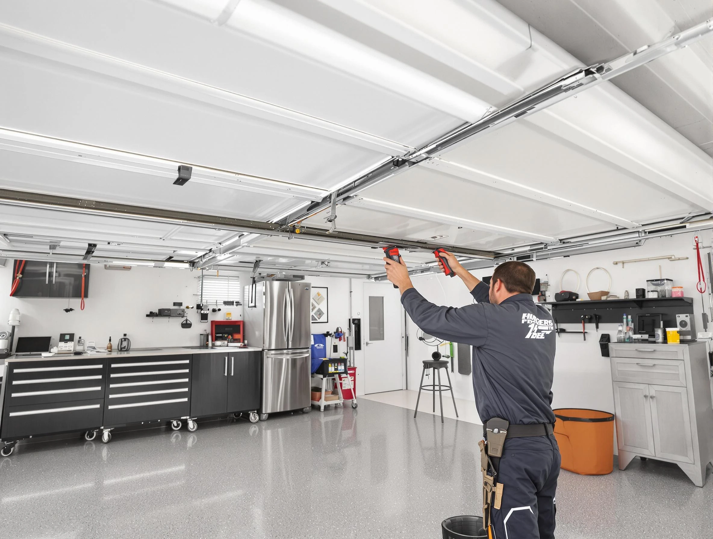 Overhead garage door repair service by Noble Garage Door Repair in Noble