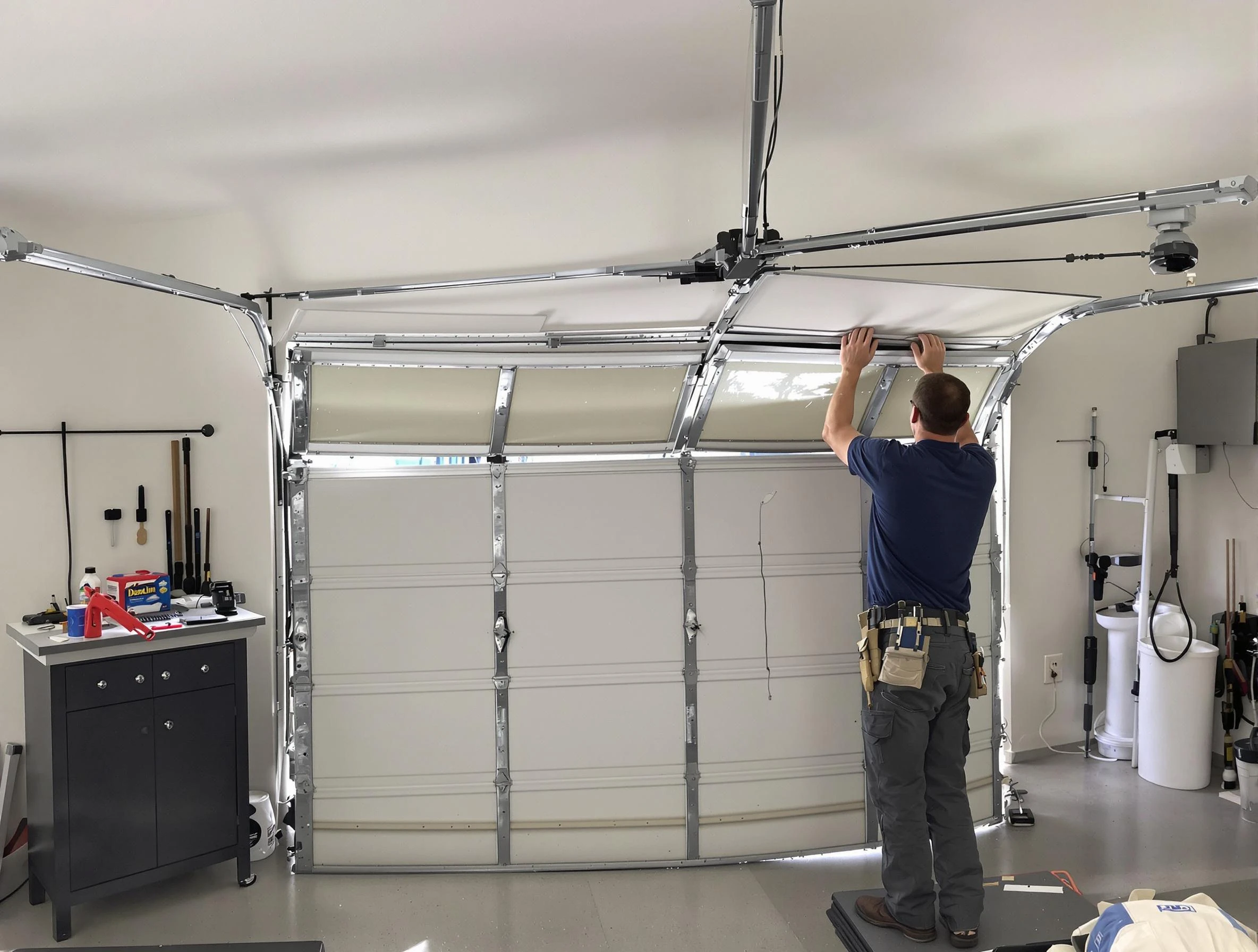 Noble Garage Door Repair specialist performing precise section replacement on Noble garage door